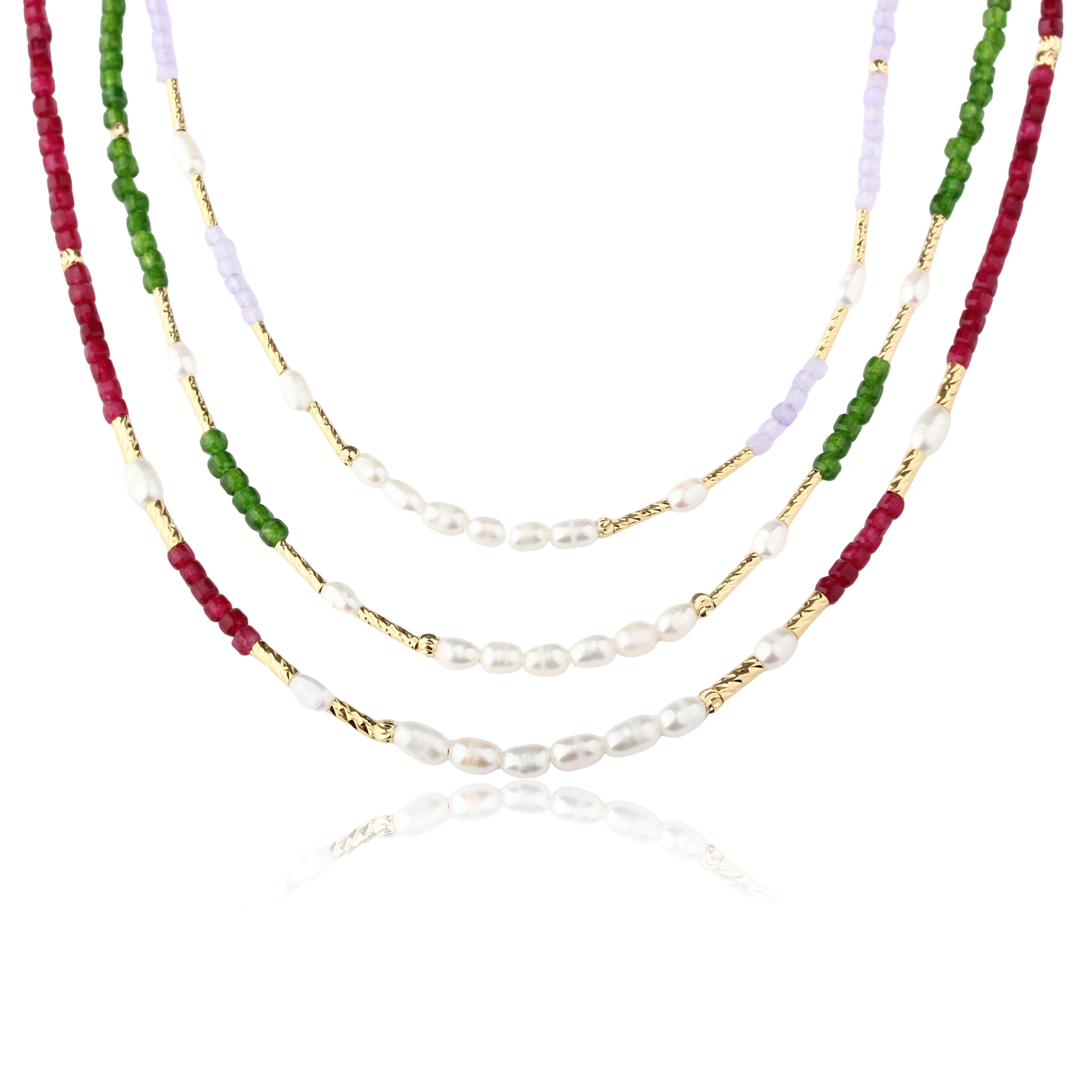 Dyed Color Quartzite & Freshwater Pearl Beaded Necklace