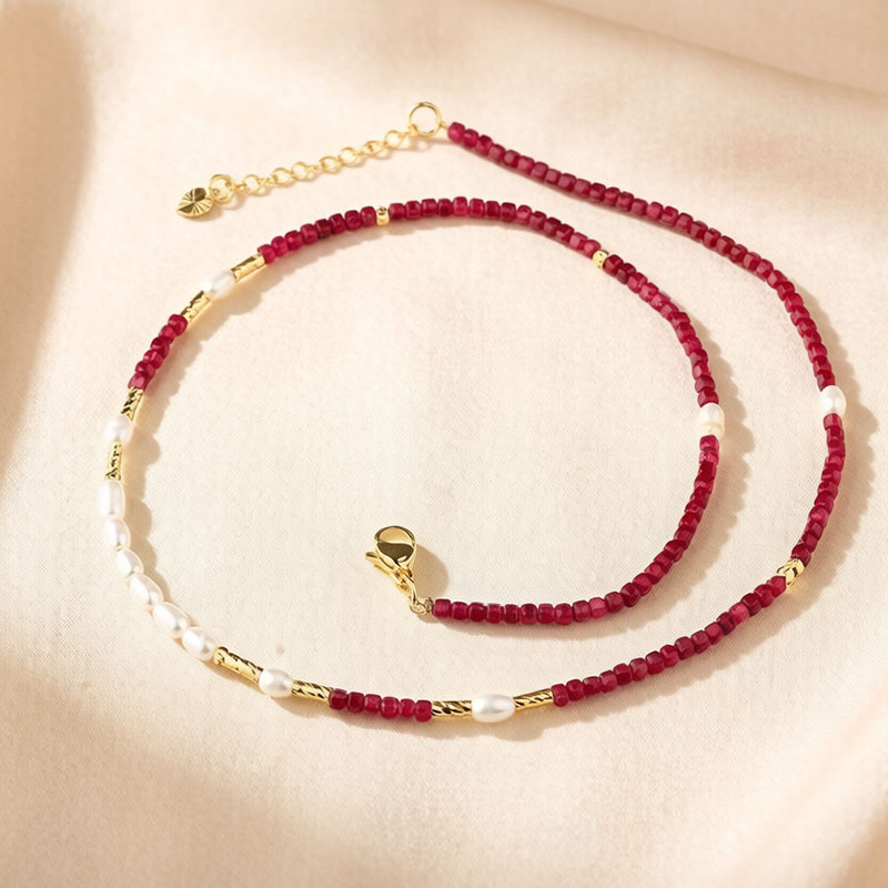 Dyed Color Quartzite & Freshwater Pearl Beaded Necklace