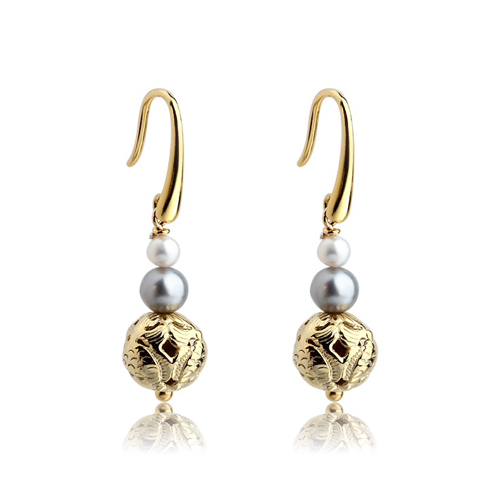925 sterling silver freshwater pearl with texture bead hook earrings