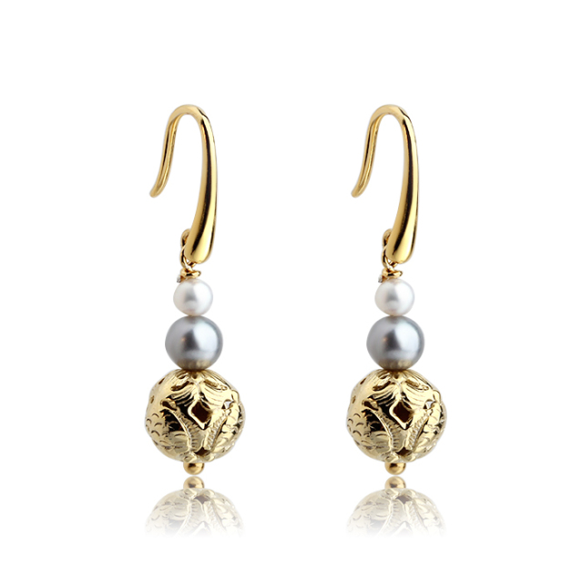 925 sterling silver freshwater pearl with texture bead hook earrings