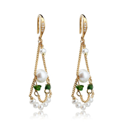 925 Sterling Silver Curb Chain Pearl Earrings Hook With Gemstone