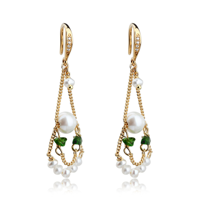925 Sterling Silver Curb Chain Pearl Earrings Hook With Gemstone