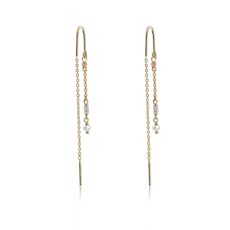925 Sterling Silver Square CZ Pearl Earrings Wire