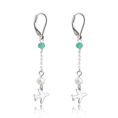 925 Sterling Silver Plane Charm Pearl Earrings French Hook