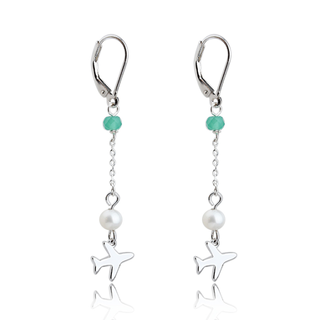 925 Sterling Silver Plane Charm Pearl Earrings French Hook