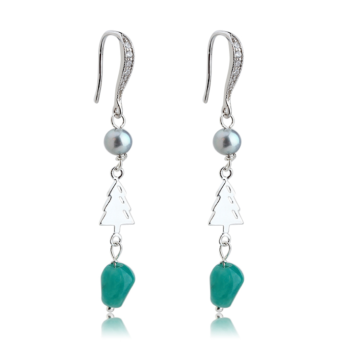 925 Sterling Silver Christmas Tree Connector Pearl&Amp; Gemstone Earrings Hook