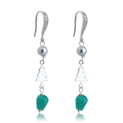 925 Sterling Silver Christmas Tree Connector Pearl&Amp; Gemstone Earrings Hook