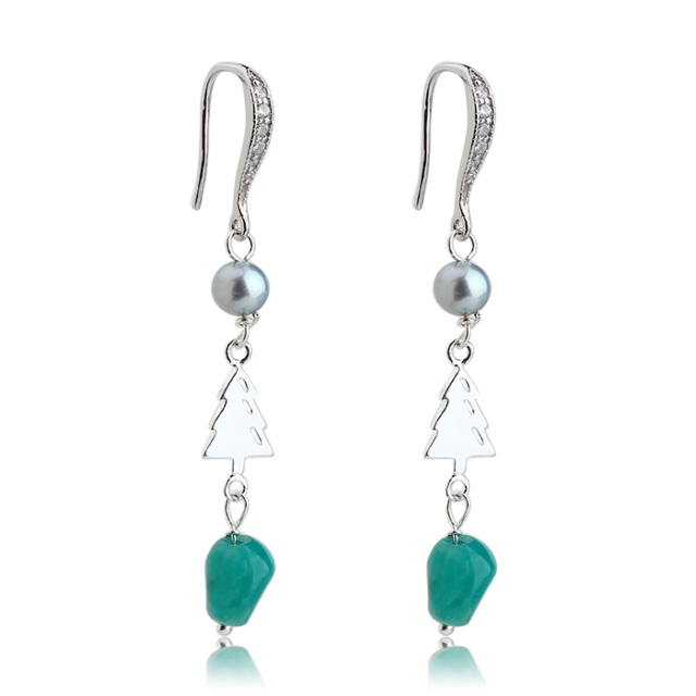 925 Sterling Silver Christmas Tree Connector Pearl&Amp; Gemstone Earrings Hook