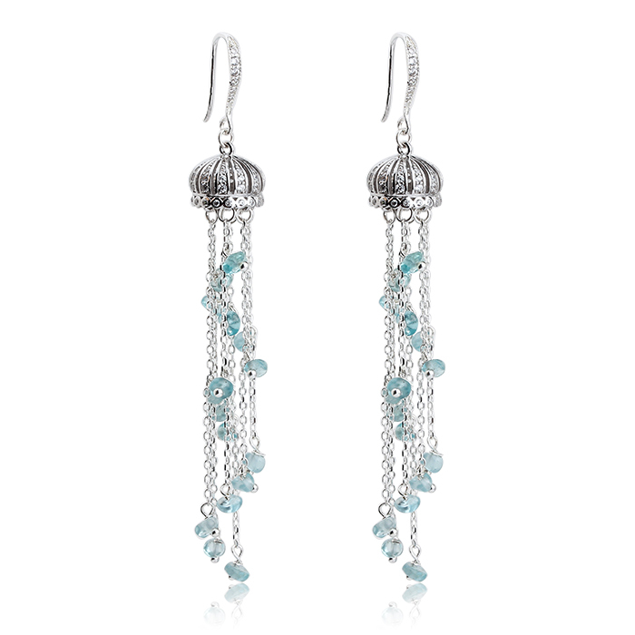 925 Sterling Silver Luxury Crown Gemsotne Tassel Earrings Hook