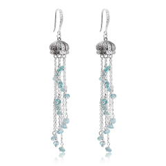 925 Sterling Silver Luxury Crown Gemsotne Tassel Earrings Hook