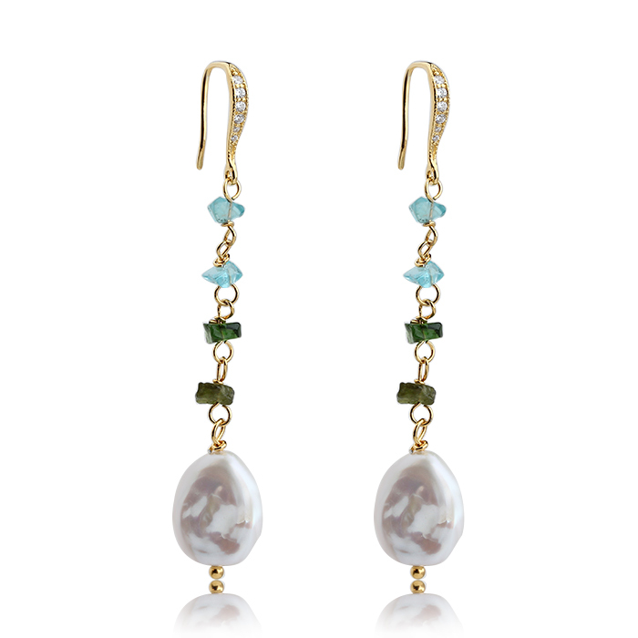 925 Sterling Silver Gemstone And Baroque Pearl Earring Hook