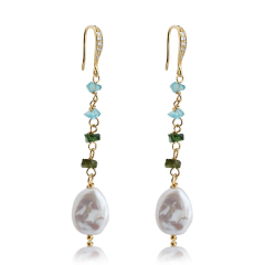 925 Sterling Silver Gemstone And Baroque Pearl Earring Hook