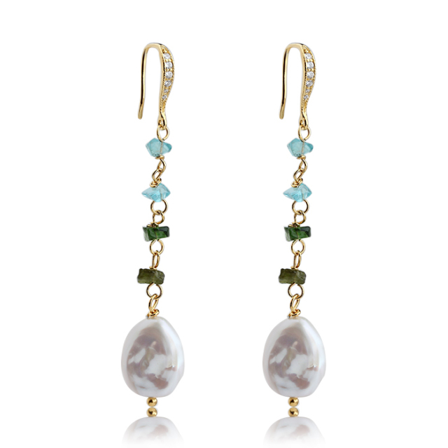 925 Sterling Silver Gemstone And Baroque Pearl Earring Hook