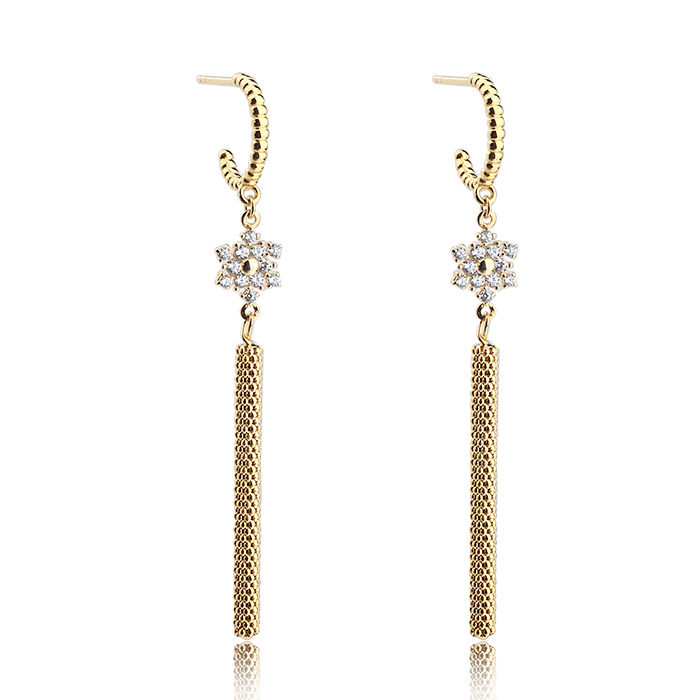 925 Sterling Silver Snowflake Popcorn Chain Drop Earrings Stud