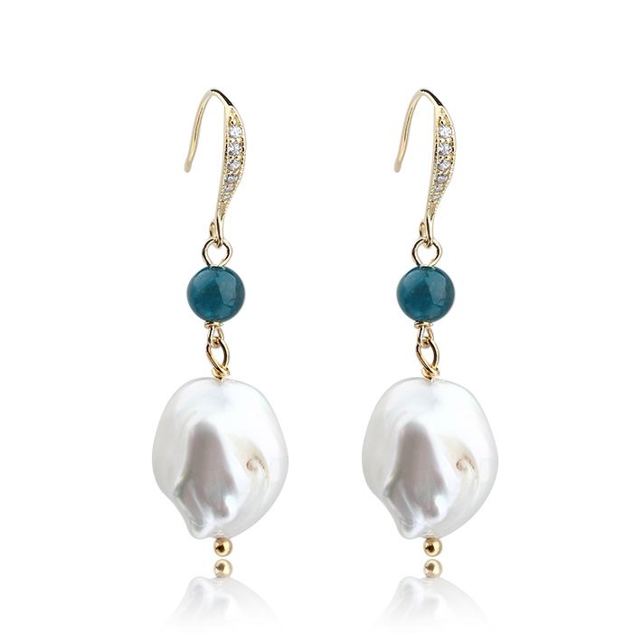 925 Sterling Silver Gemstone Baroque Pearl Dangle Earrings Hook