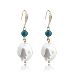 925 Sterling Silver Gemstone Baroque Pearl Dangle Earrings Hook