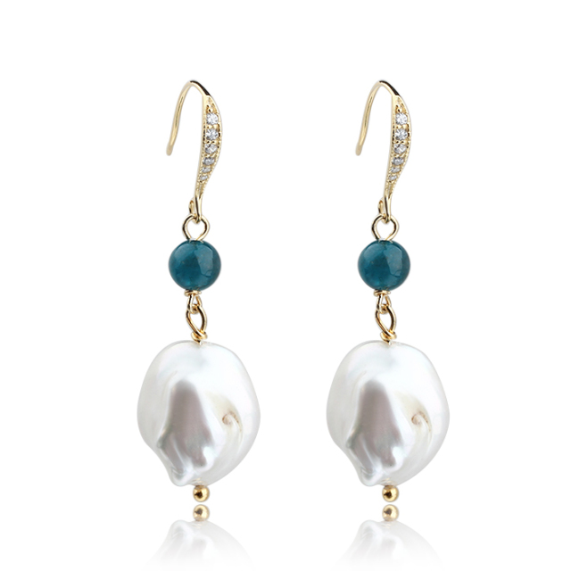 925 Sterling Silver Gemstone Baroque Pearl Dangle Earrings Hook