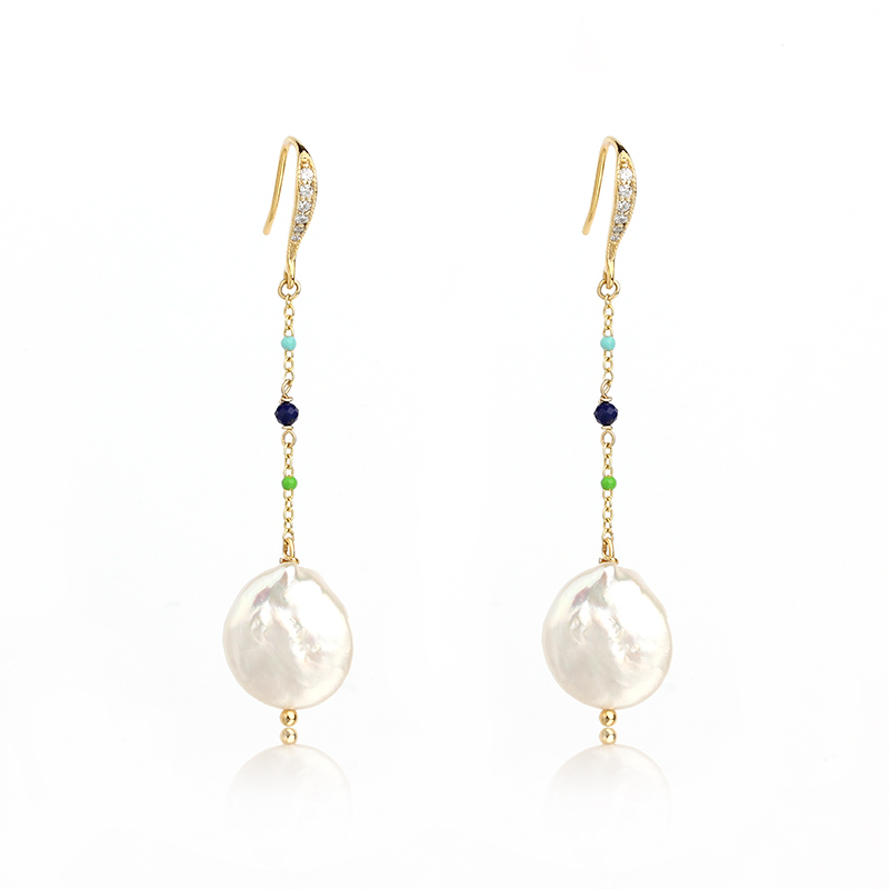 925 Sterling Silver Colorful Enamel Baroque Pearl Earrings Hook