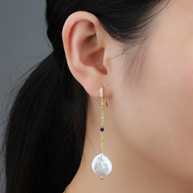 925 Sterling Silver Colorful Enamel Baroque Pearl Earrings Hook