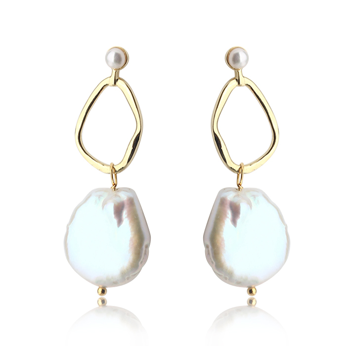 925 Sterling Silver Geometric Baroque Pearl Earrings Stud