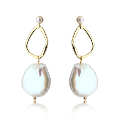 925 Sterling Silver Geometric Baroque Pearl Earrings Stud
