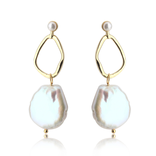 925 Sterling Silver Geometric Baroque Pearl Earrings Stud