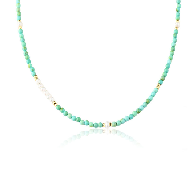 Natural Turquoise & Freshwater Pearl Beaded Necklace