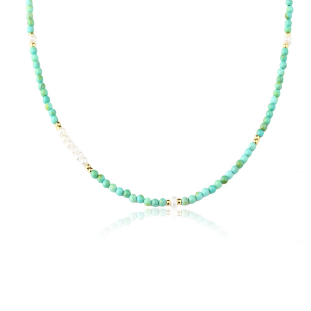 Natural Turquoise & Freshwater Pearl Beaded Necklace