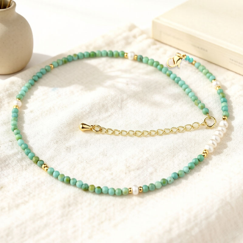 Natural Turquoise & Freshwater Pearl Beaded Necklace