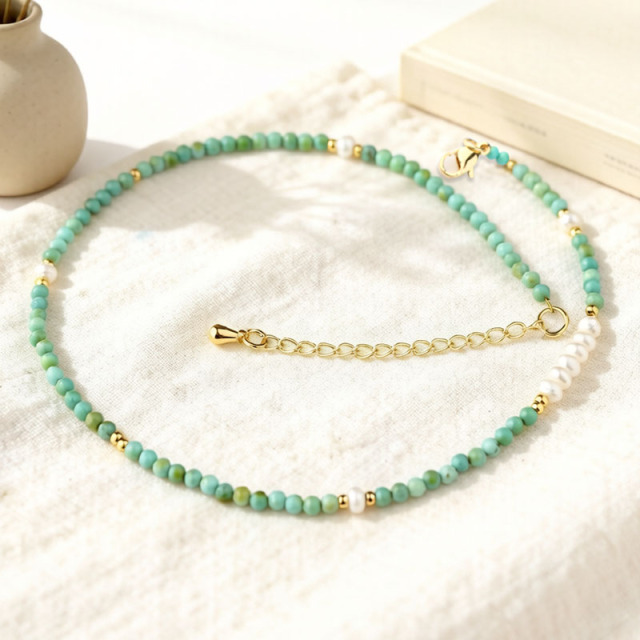 Natural Turquoise & Freshwater Pearl Beaded Necklace