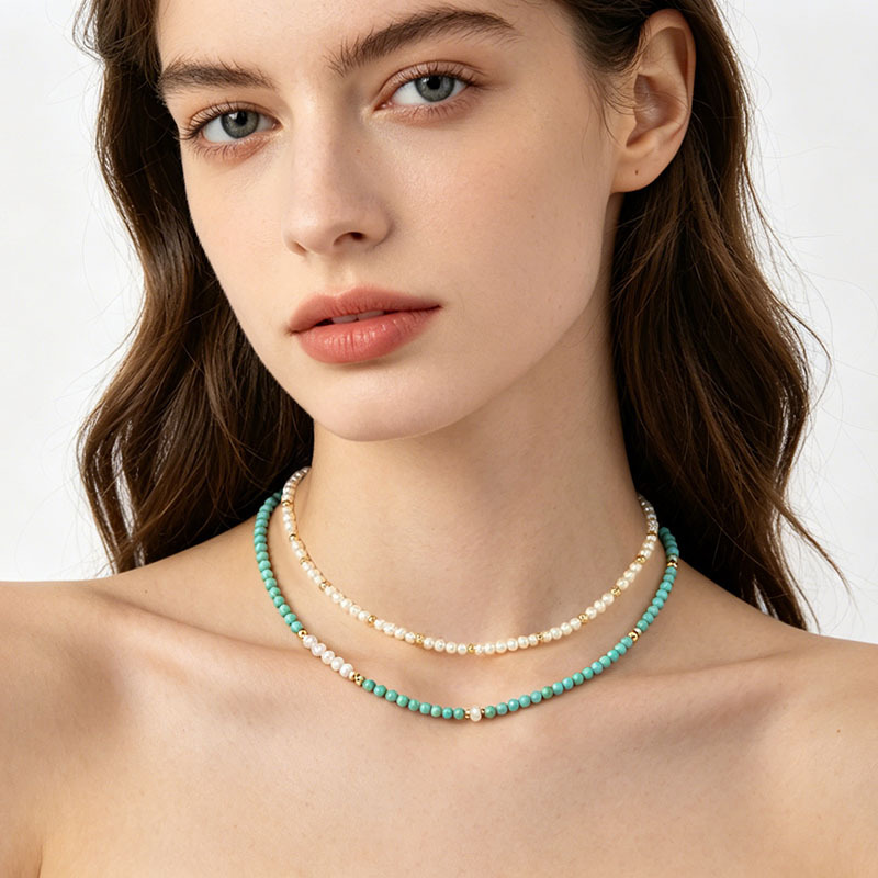Natural Turquoise & Freshwater Pearl Beaded Necklace