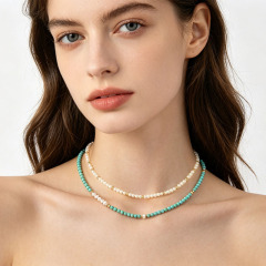 Natural Turquoise & Freshwater Pearl Beaded Necklace