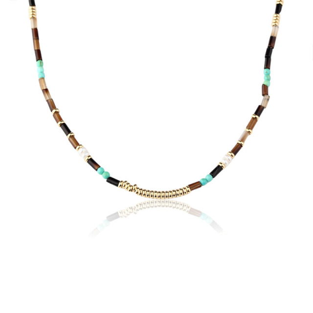 Tiger's Eye & Turquoise & Pearl Beaded Necklace