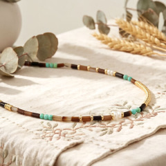 Tiger's Eye & Turquoise & Pearl Beaded Necklace