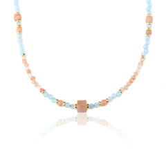 Natural Aquamarine & Sunstone Beaded Necklace