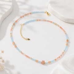 Natural Aquamarine & Sunstone Beaded Necklace