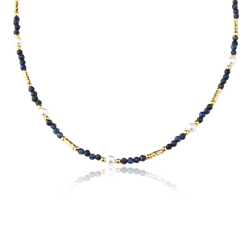 Natural Lolite & Pearl Beaded Necklace