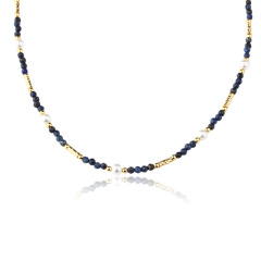 Natural Lolite & Pearl Beaded Necklace
