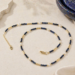 Natural Lolite & Pearl Beaded Necklace