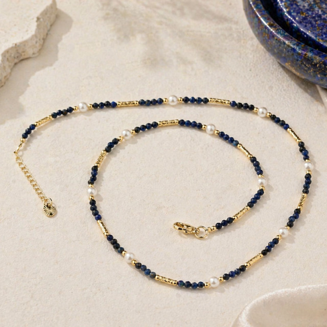 Natural Lolite & Pearl Beaded Necklace