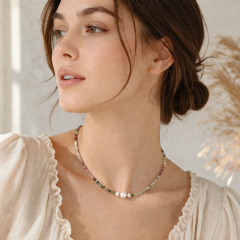 Natural Multi-color Tourmaline & Pearl Beaded Necklace