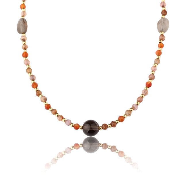 Natural Smoky Quartz & Sunstone Beaded Necklace