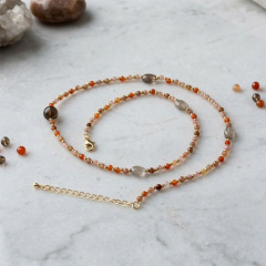 Natural Smoky Quartz & Sunstone Beaded Necklace