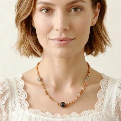 Natural Smoky Quartz & Sunstone Beaded Necklace