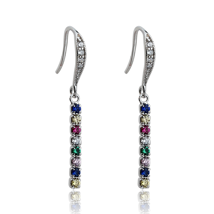 925 Sterling Silver Colorful Tennis Chain Earrings Hook