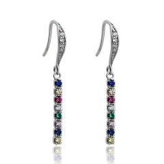 925 Sterling Silver Colorful Tennis Chain Earrings Hook