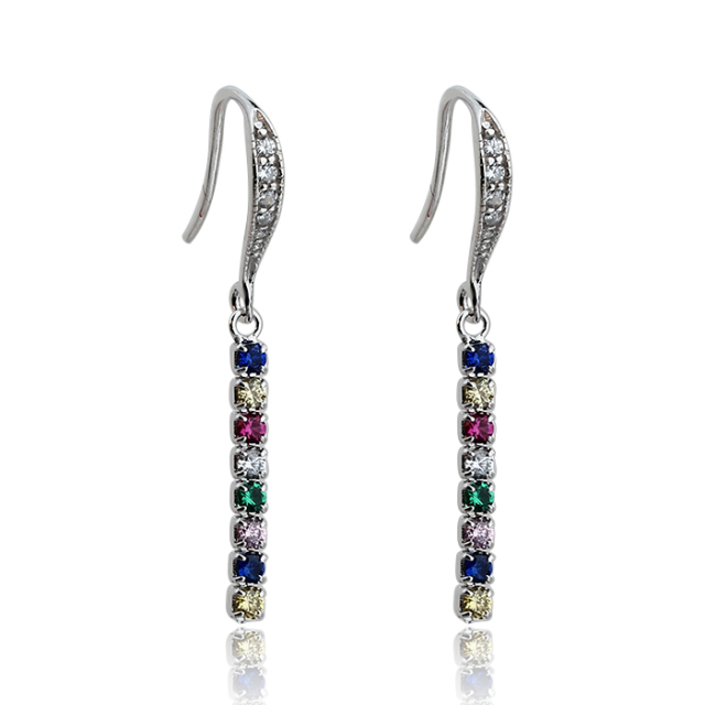 925 Sterling Silver Colorful Tennis Chain Earrings Hook