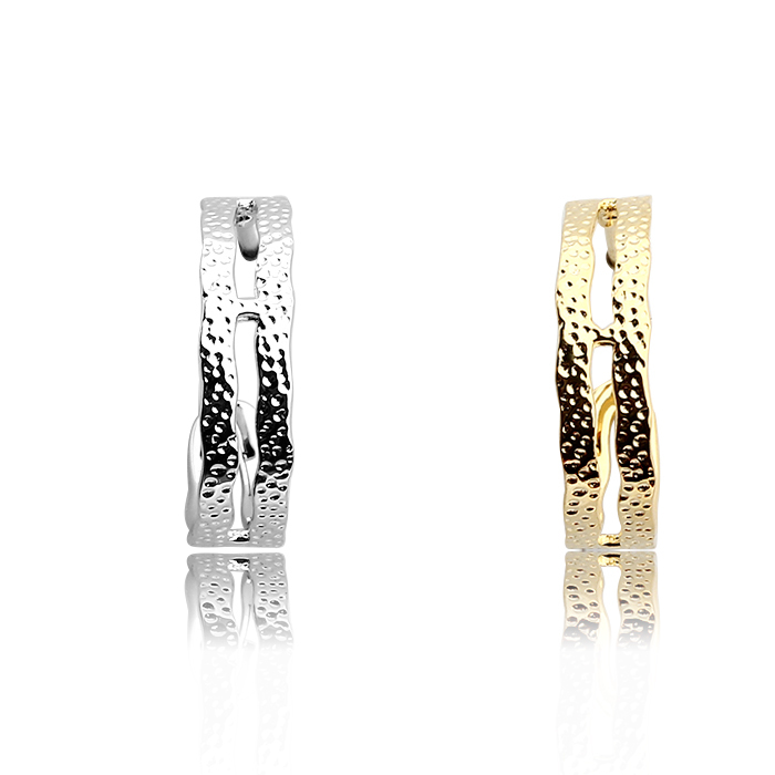 925 Sterling Silver Hammered Two Lines Earring Stud