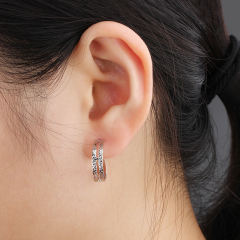 925 Sterling Silver Hammered Two Lines Earring Stud
