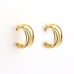 925 Sterling Silver Shiny Lines Earring Stud